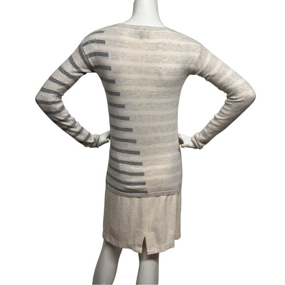 NEIMAN MARCUS 100% Cashmere Striped Pullover Sweater Heather Gray Vanilla XS - Picture 7 of 10
